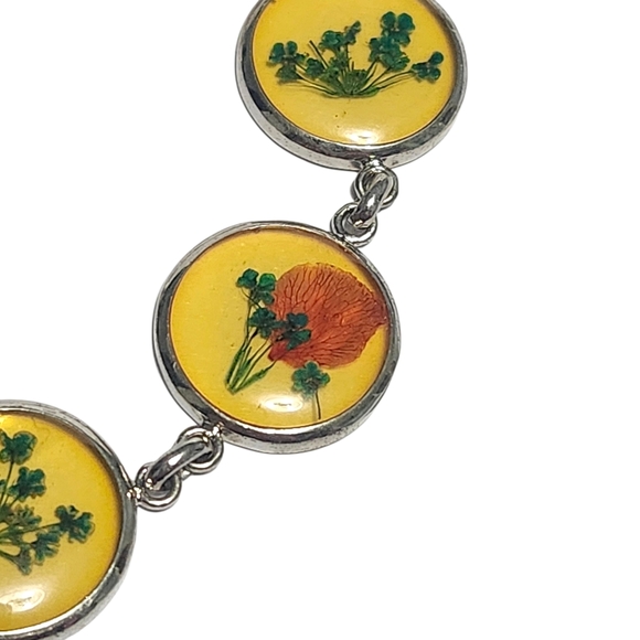 Sterling Silver Real Flower Link Bracelet - Picture 7 of 7